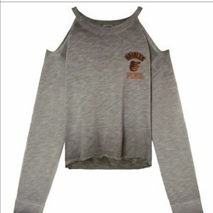 PINK Cold Shoulder Orioles Cropped Sweatshirt